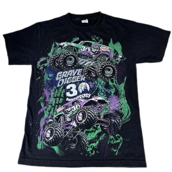 Grave Digger Monster Jam Truck Vintage Y2K Skull Horror Graveyard T-shirt Small - Picture 1 of 11